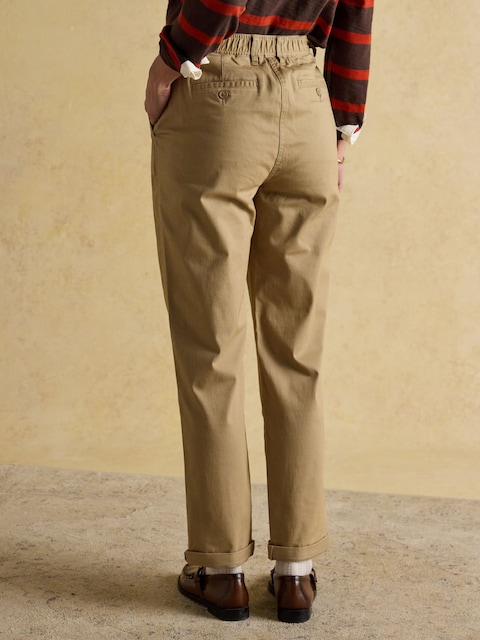 Joules Slim Straight Tan Chino Trousers With Elasticated Waist