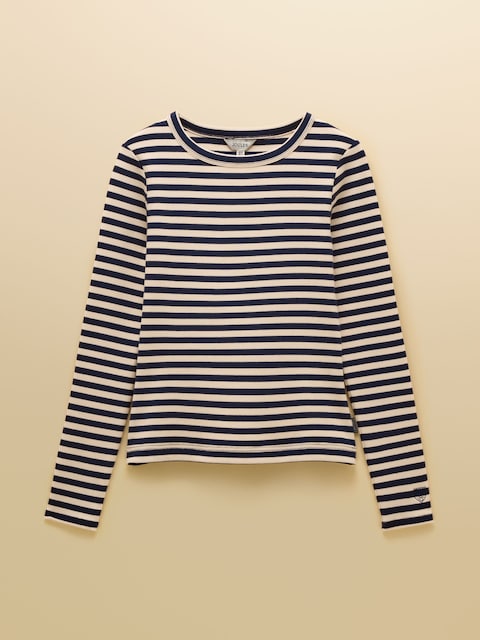 joules Sophie Navy/Sand Long Sleeve Striped Ribbed Fitted Top