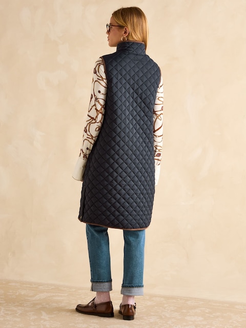 Joules Sutton Navy Blue Showerproof Longline Diamond Quilted Gilet