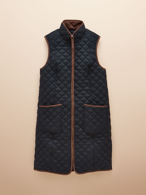 joules Sutton Navy Blue Showerproof Longline Diamond Quilted Gilet