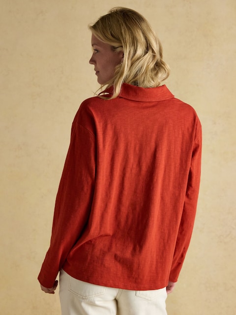 Joules Tallie Burnt Orange Combed Cotton Slub Collared Top