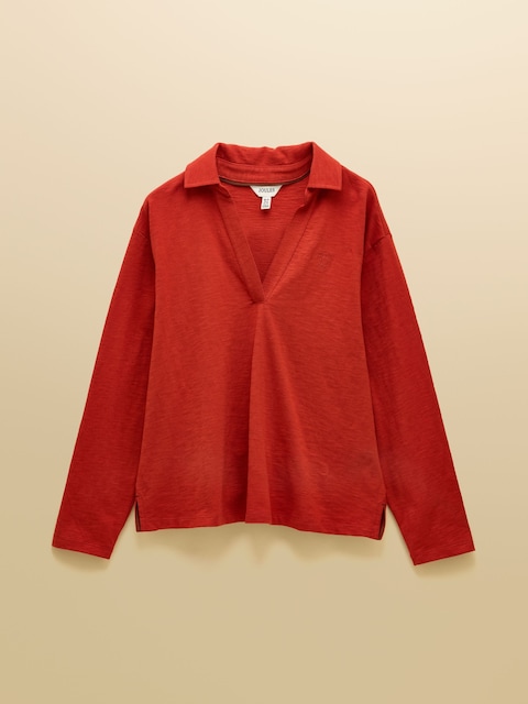 joules Tallie Burnt Orange Combed Cotton Slub Collared Top