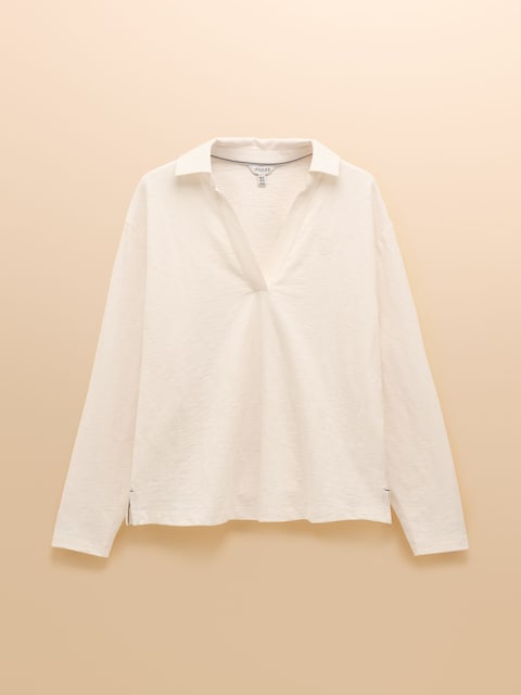 joules Tallie Cream Combed Cotton Slub Collared Top