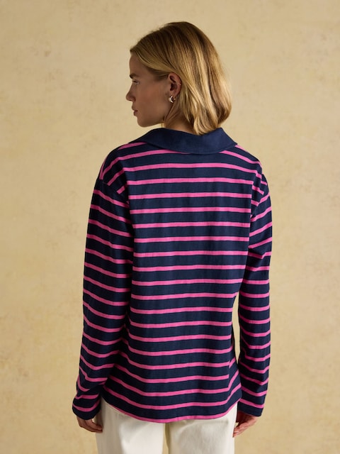 Joules Tallie Navy/Pink Combed Cotton Slub Collared Top