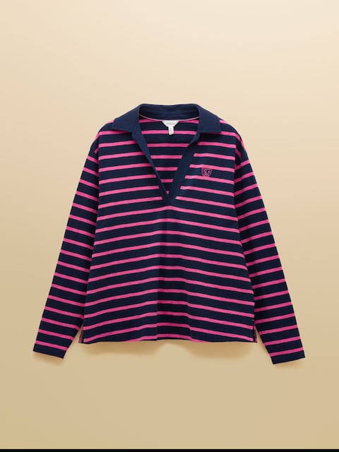 joules Tallie Navy/Pink Combed Cotton Slub Collared Top