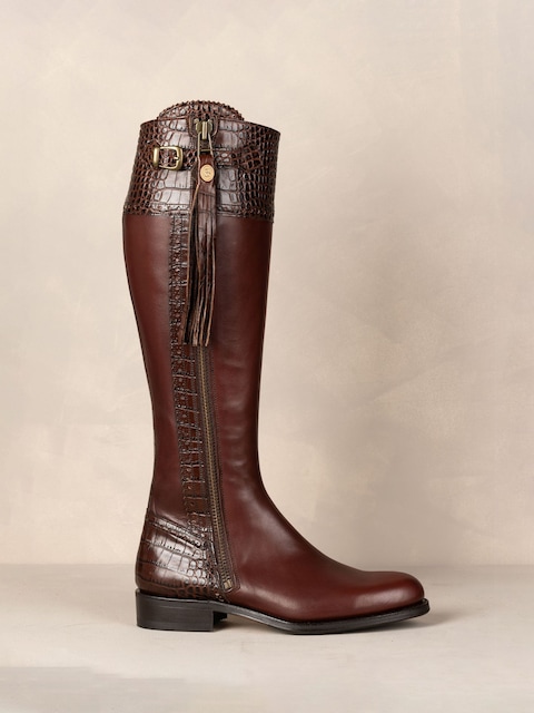 Joules The Spanish Boot Company Brown Tall Spanish Riding Boots Mock Croc