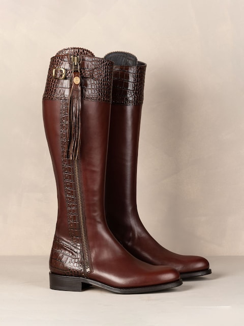 Joules The Spanish Boot Company Brown Tall Spanish Riding Boots Mock Croc