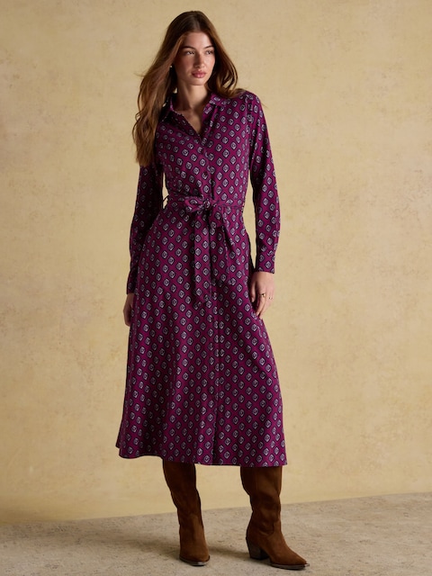 Joules Theodora Cotton Rich Burgundy Red Jersey Shirt Dress