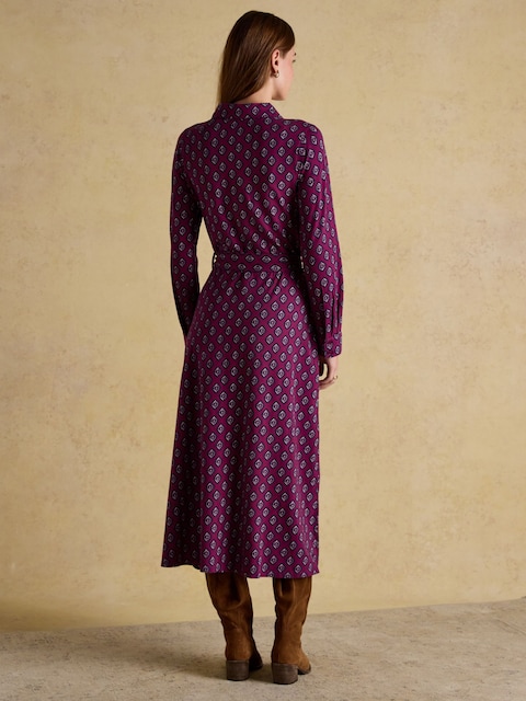 Joules Theodora Cotton Rich Burgundy Red Jersey Shirt Dress