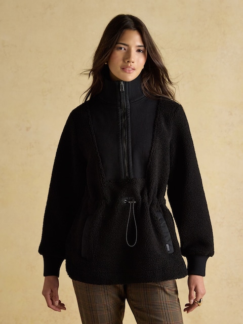 Joules Thurleston Black Borg Half Zip Zip Fleece With Adjustable Waist