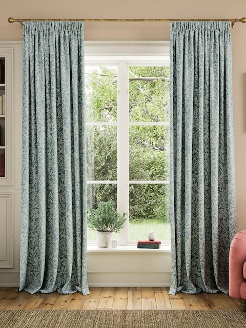 Joules Twilight Ditsy Set Of 2 Blue Pencil Pleat Curtains