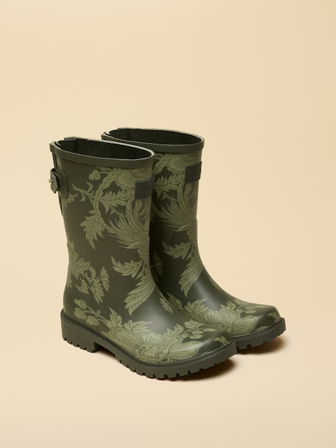 Joules Wistow Khaki Green Printed Adjustable Mid Calf Wellies