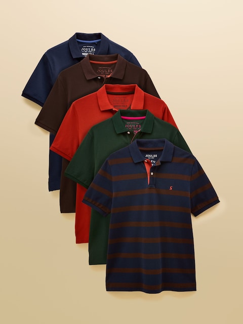 Joules Woody Polo Shirts Navy/Green/Brown/Orange/Brown Stripe 5 Pack