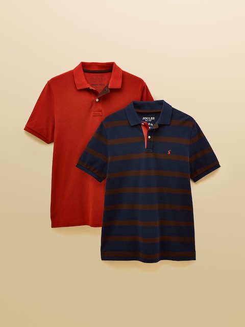 Joules Woody Polo Shirts Orange/Brown Stripe 2 Pack