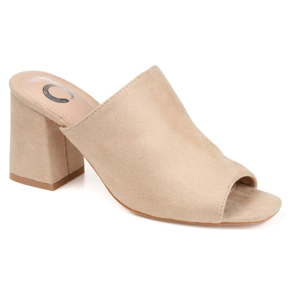 Journee Collection ADELAIDE MULE BLOCK HEELS IN FAUX SUEDE Nude