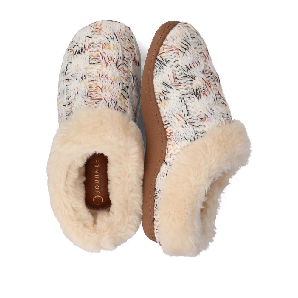 Journee Collection ADIAH SLIPPERS IN SWEATER CABLE KNIT Beige Knit