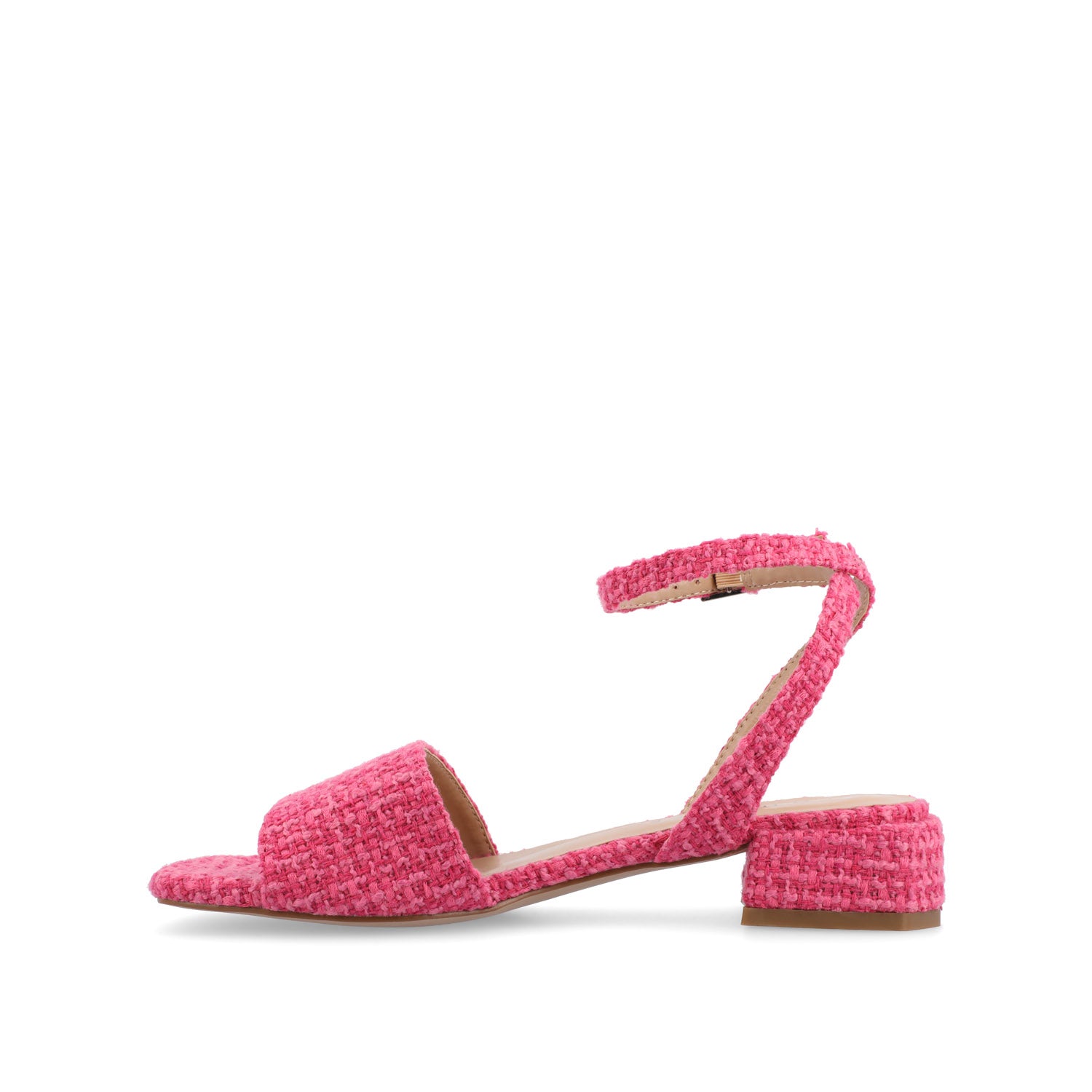 Journee Collection ADLEEY STRAPPY LOW BLOCK HEELS IN TWEED Magenta Tweed