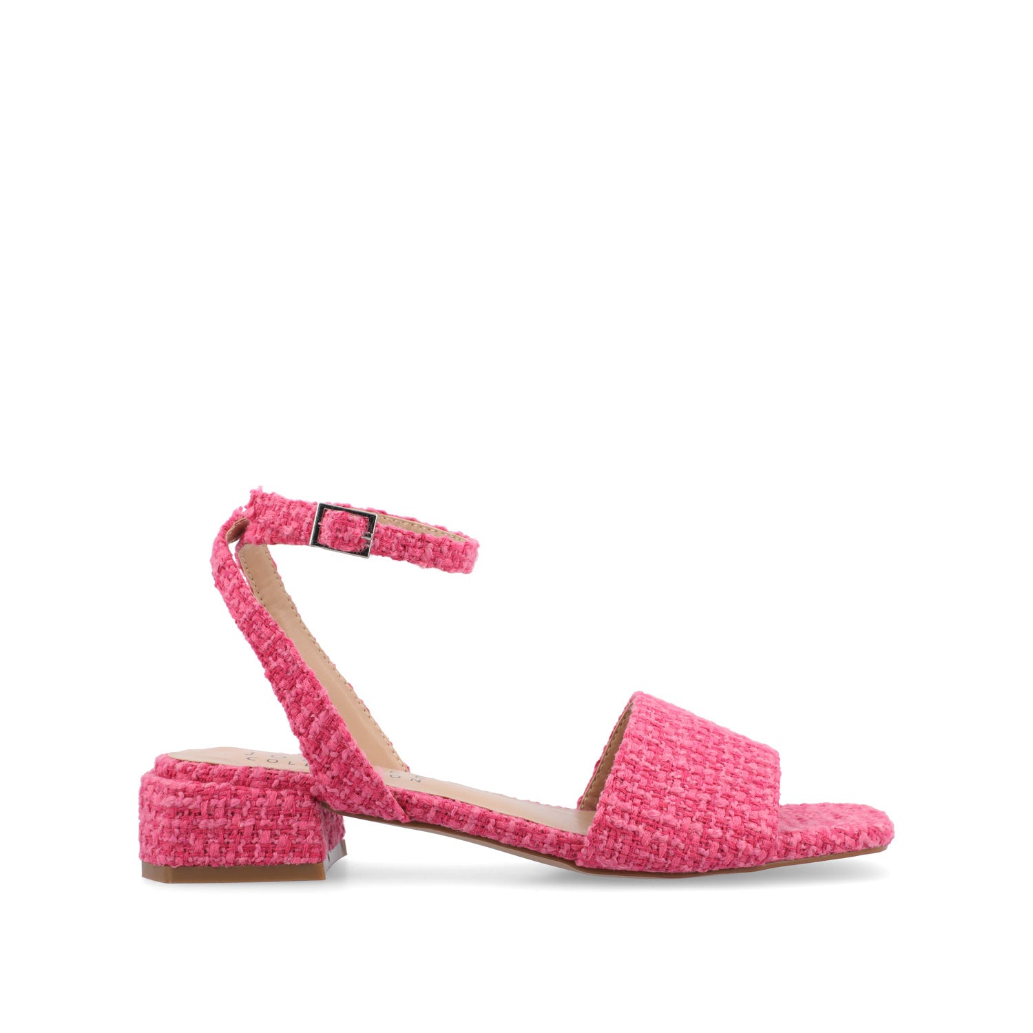 journee collection ADLEEY STRAPPY LOW BLOCK HEELS IN TWEED Magenta Tweed