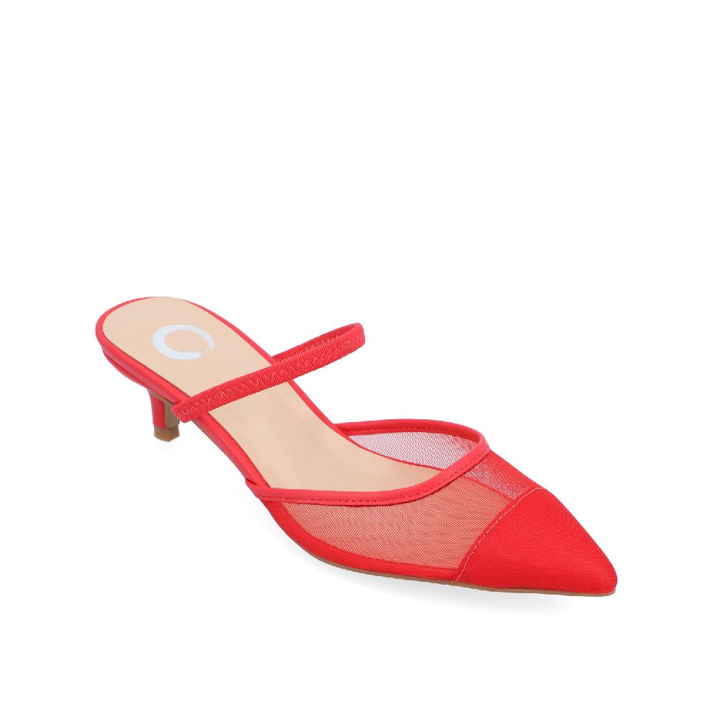 Journee Collection ALLANA POINTED TOE KITTEN HEELS IN MESH Tan Mesh