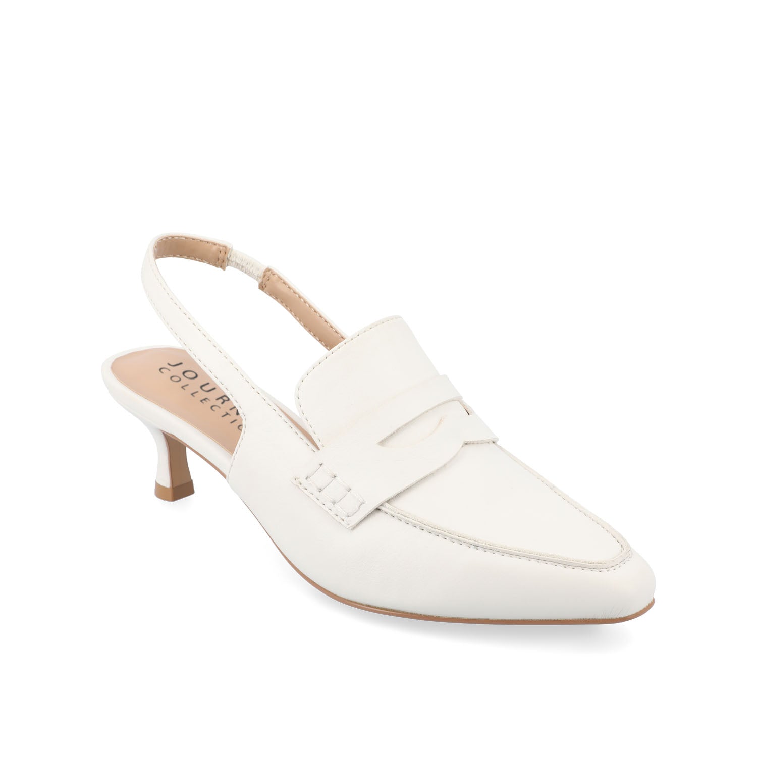 Journee Collection AMORY KITTEN HEEL LOAFERS IN FAUX LEATHER IN WIDE White