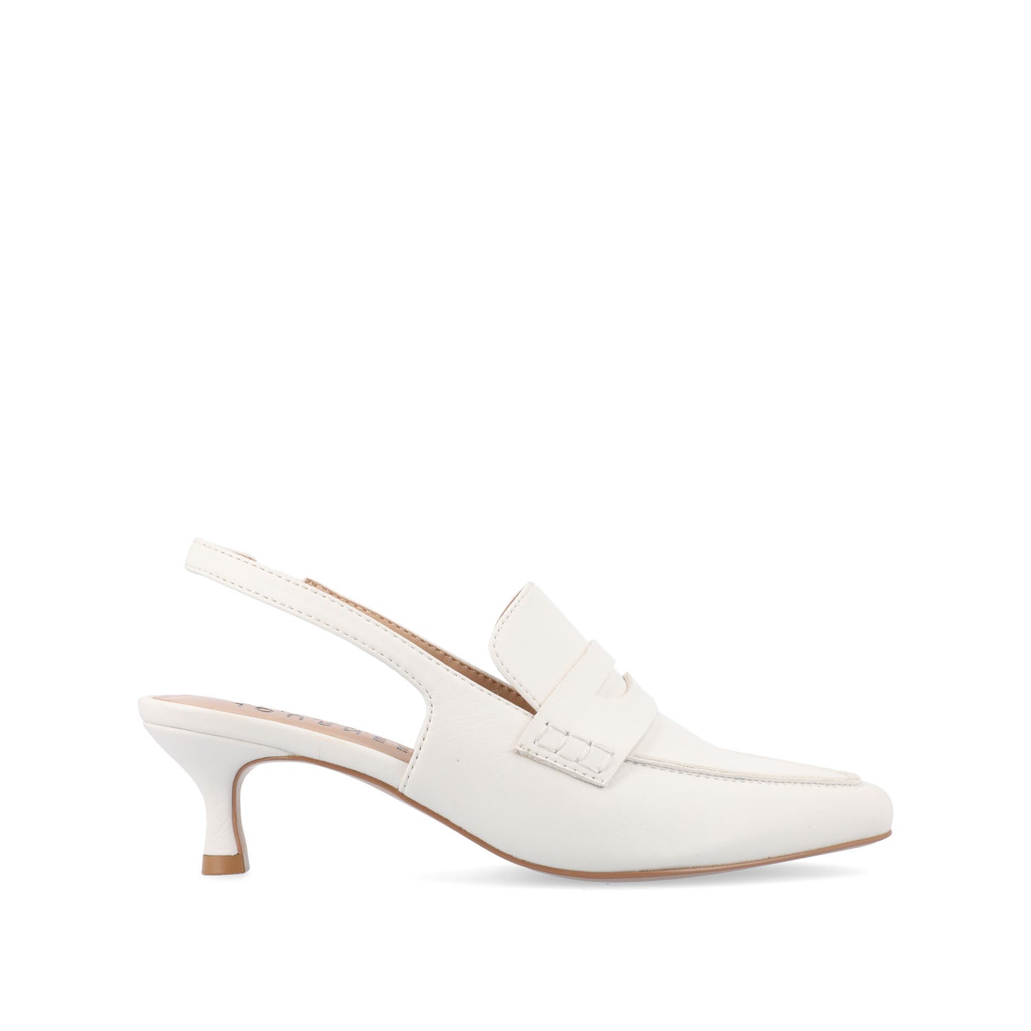 journee collection AMORY KITTEN HEEL LOAFERS IN FAUX LEATHER IN WIDE White