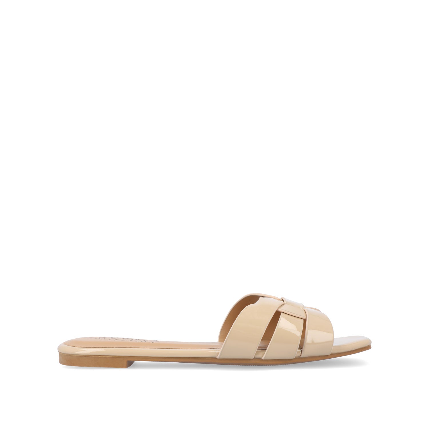 journee collection ARRINA SLIDE SANDALS IN BASIC PATENT White Patent