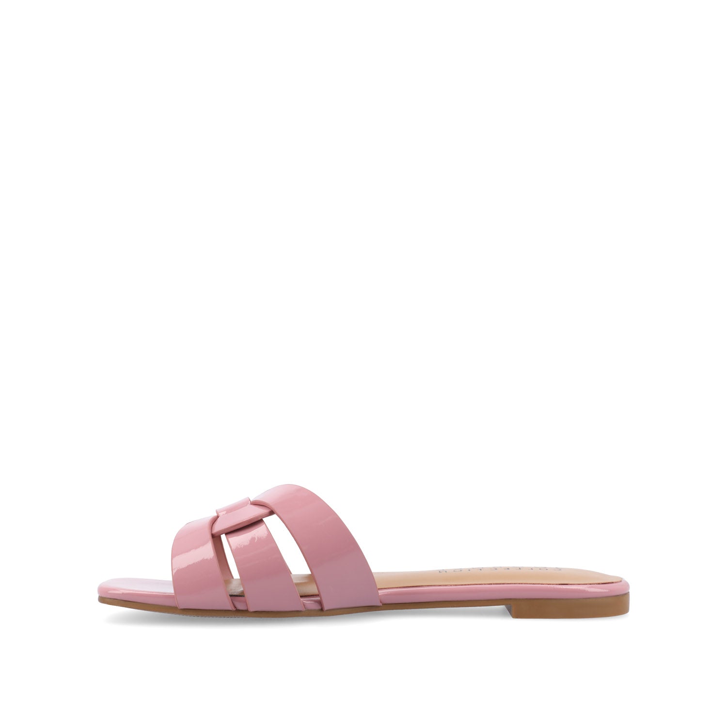 Journee Collection ARRINA STATEMENT PATENT SLIDE SANDALS IN WIDE Yellow Patent