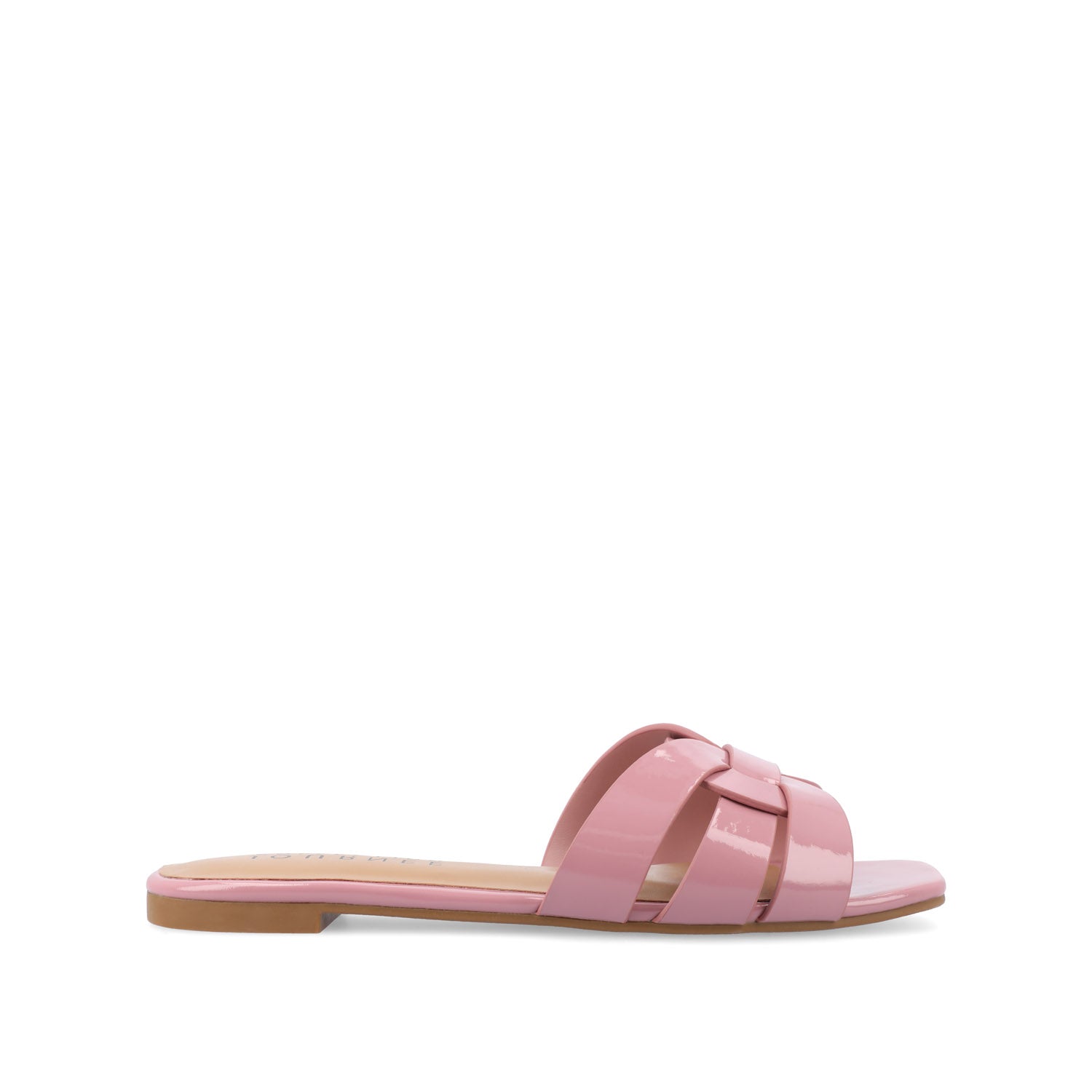 journee collection ARRINA STATEMENT PATENT SLIDE SANDALS IN WIDE Yellow Patent