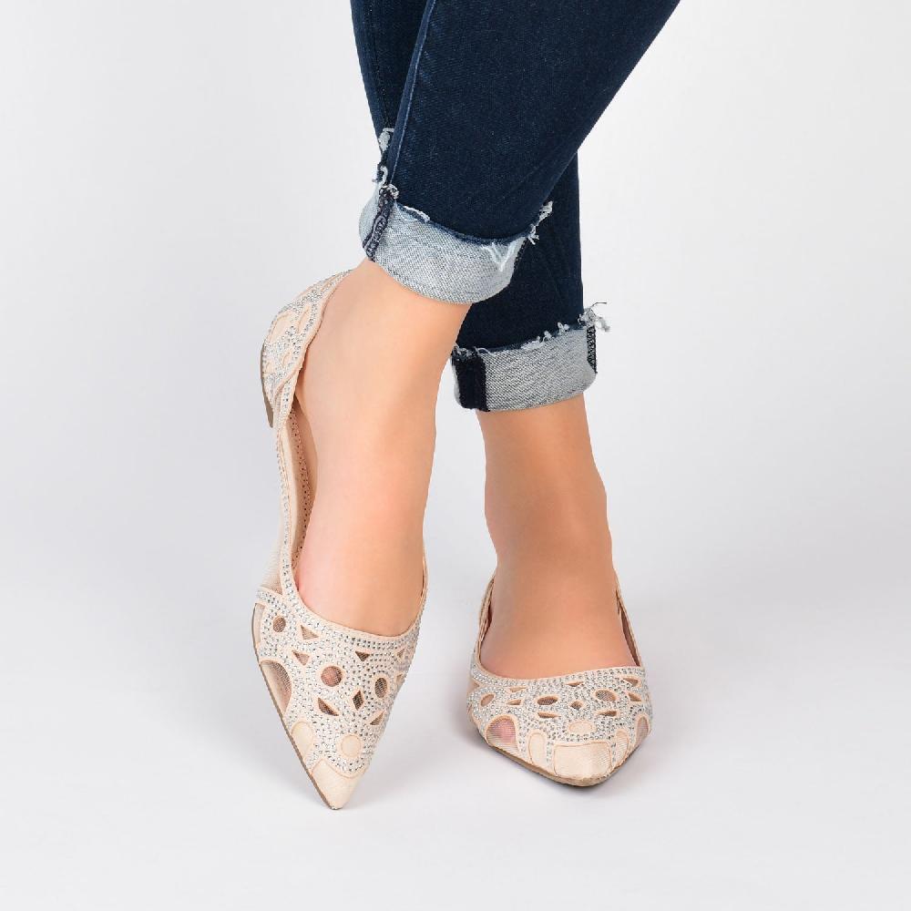 Journee Collection BATAVIA BALLET FLATS IN FAUX SUEDE & MESH White Mesh