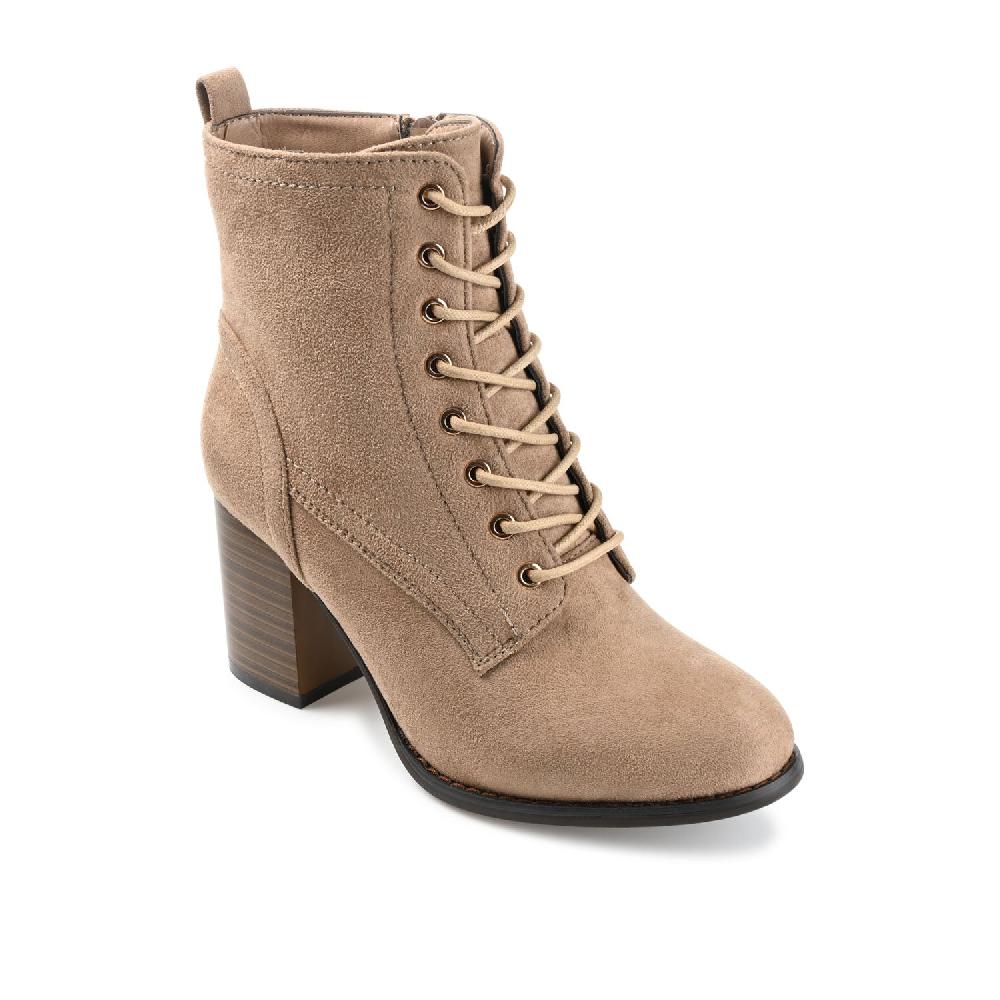 Journee Collection BAYLOR LACE-UP BOOTIES IN FAUX SUEDE Bone Faux Suede