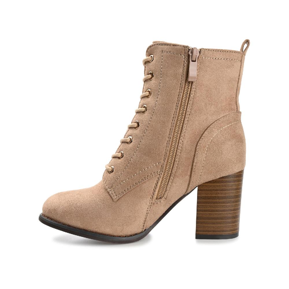 Journee Collection BAYLOR LACE-UP BOOTIES IN FAUX SUEDE Bone Faux Suede