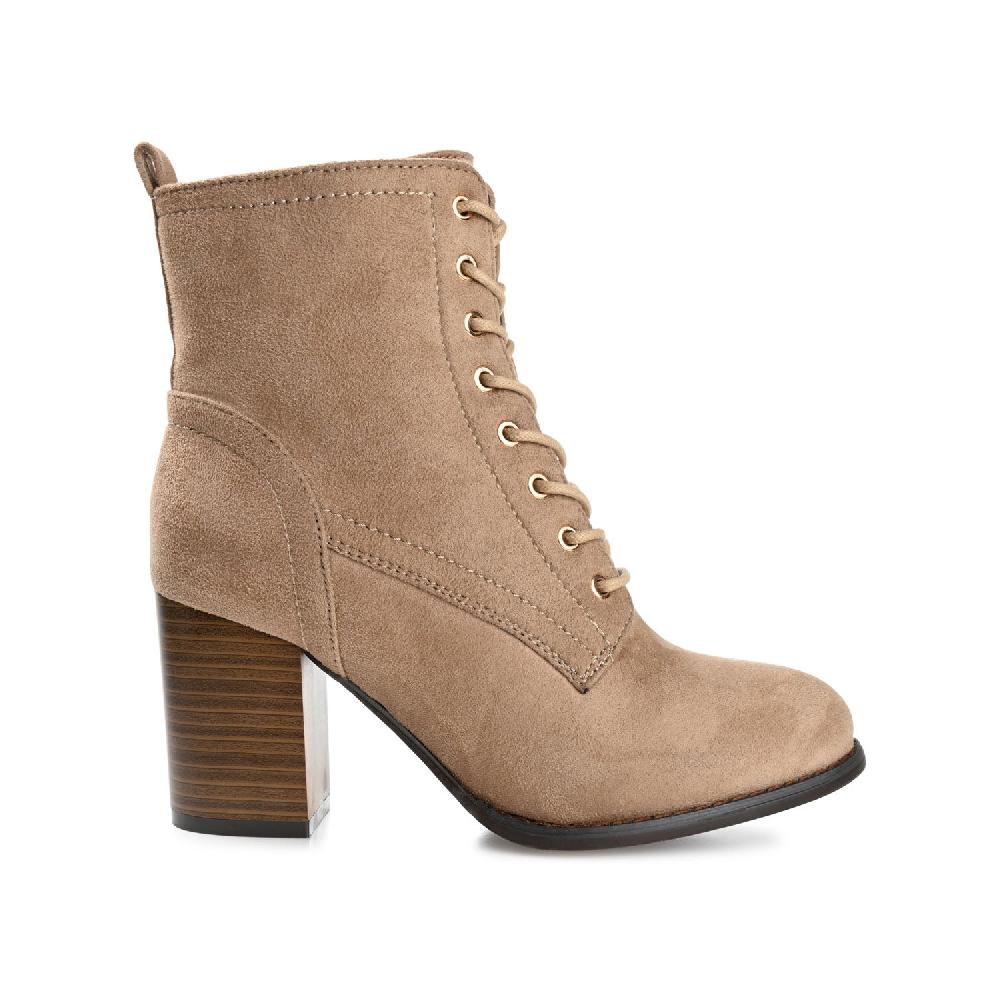 journee collection BAYLOR LACE-UP BOOTIES IN FAUX SUEDE Bone Faux Suede