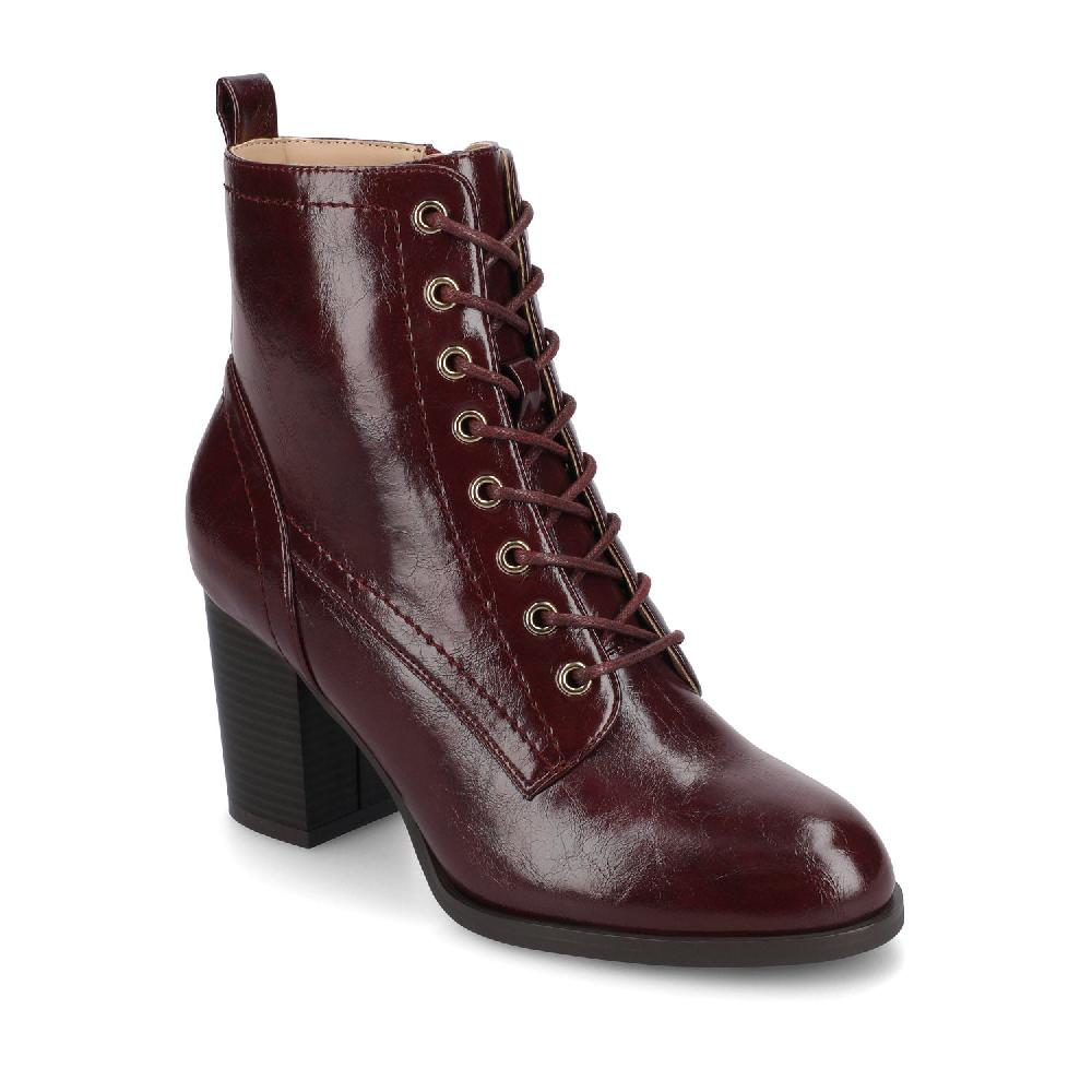 Journee Collection BAYLOR VEGAN LEATHER LACE-UP BOOTIES IN WIDE Brown PU
