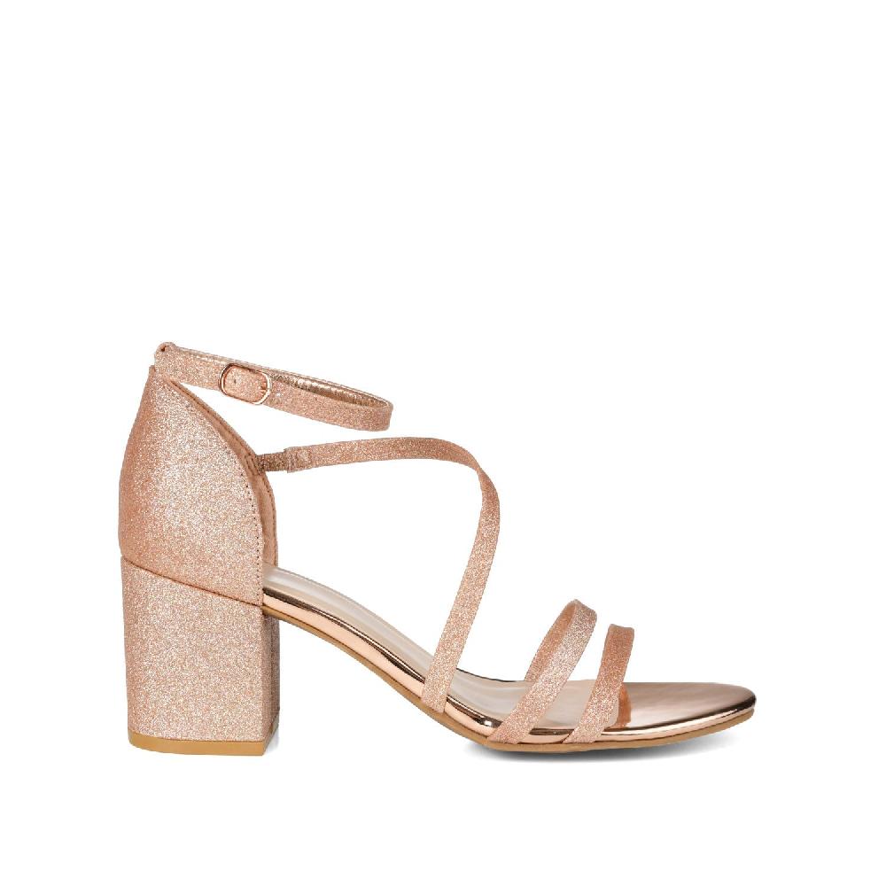 journee collection BELLA GLITTERED STRAPPY HEELS IN WIDE Gold Glitter