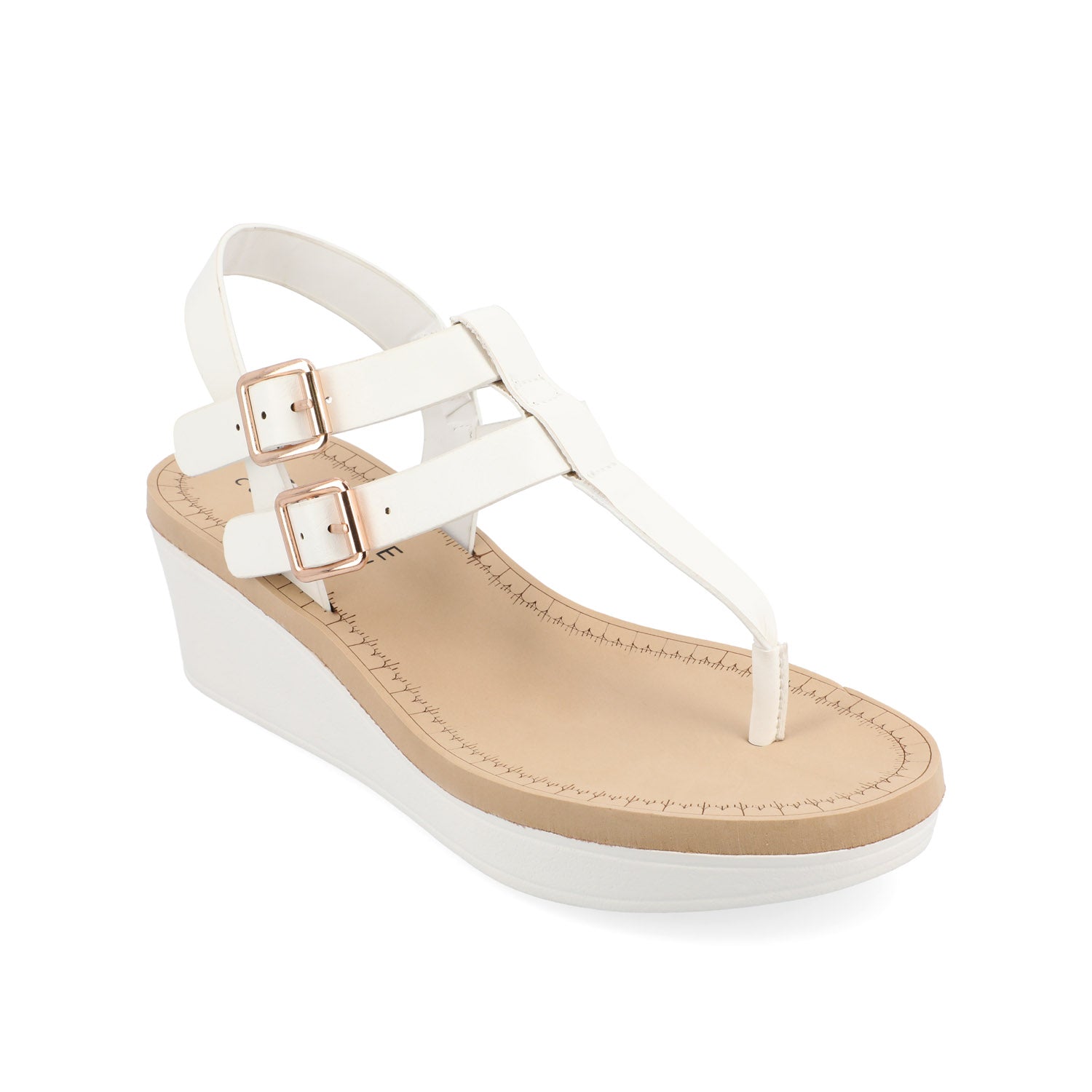 Journee Collection BIANCA WEDGE HEELED SANDALS IN FAUX LEATHER White PU