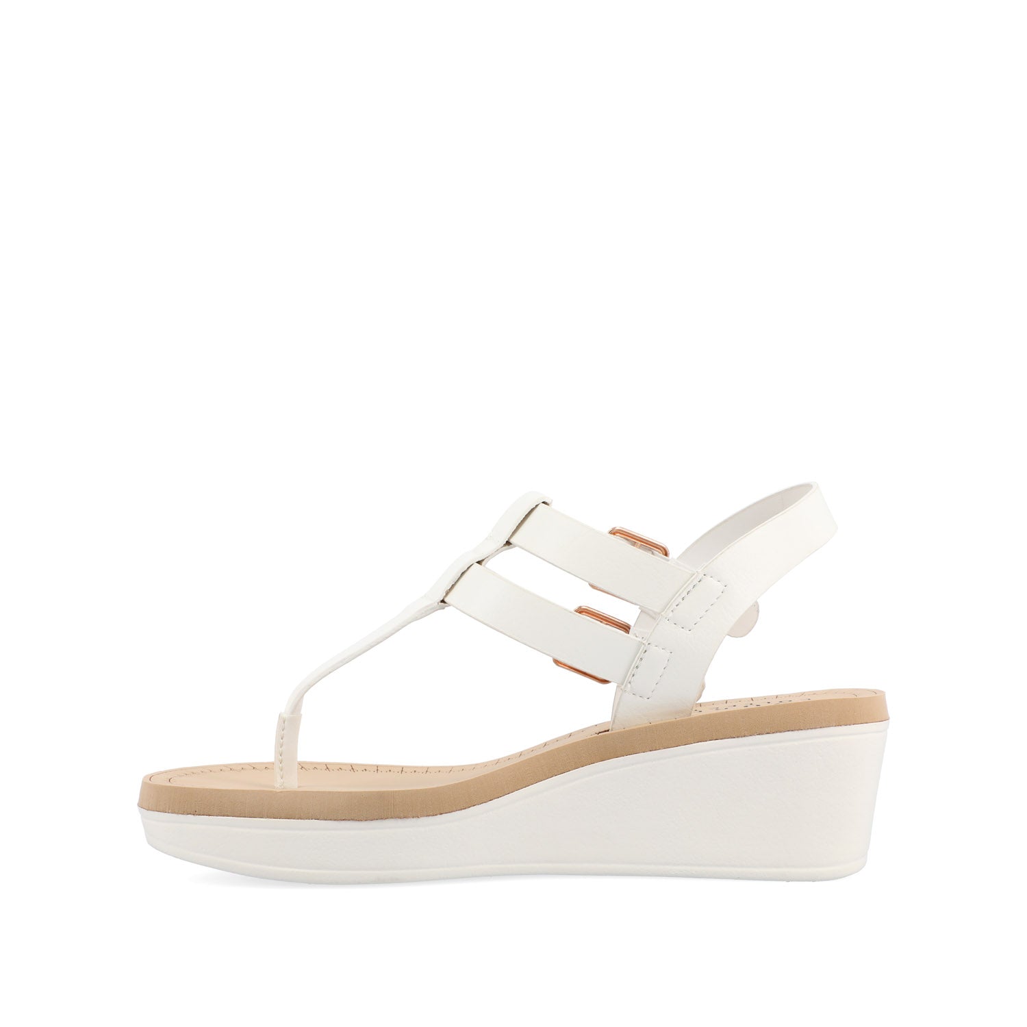 Journee Collection BIANCA WEDGE HEELED SANDALS IN FAUX LEATHER White PU