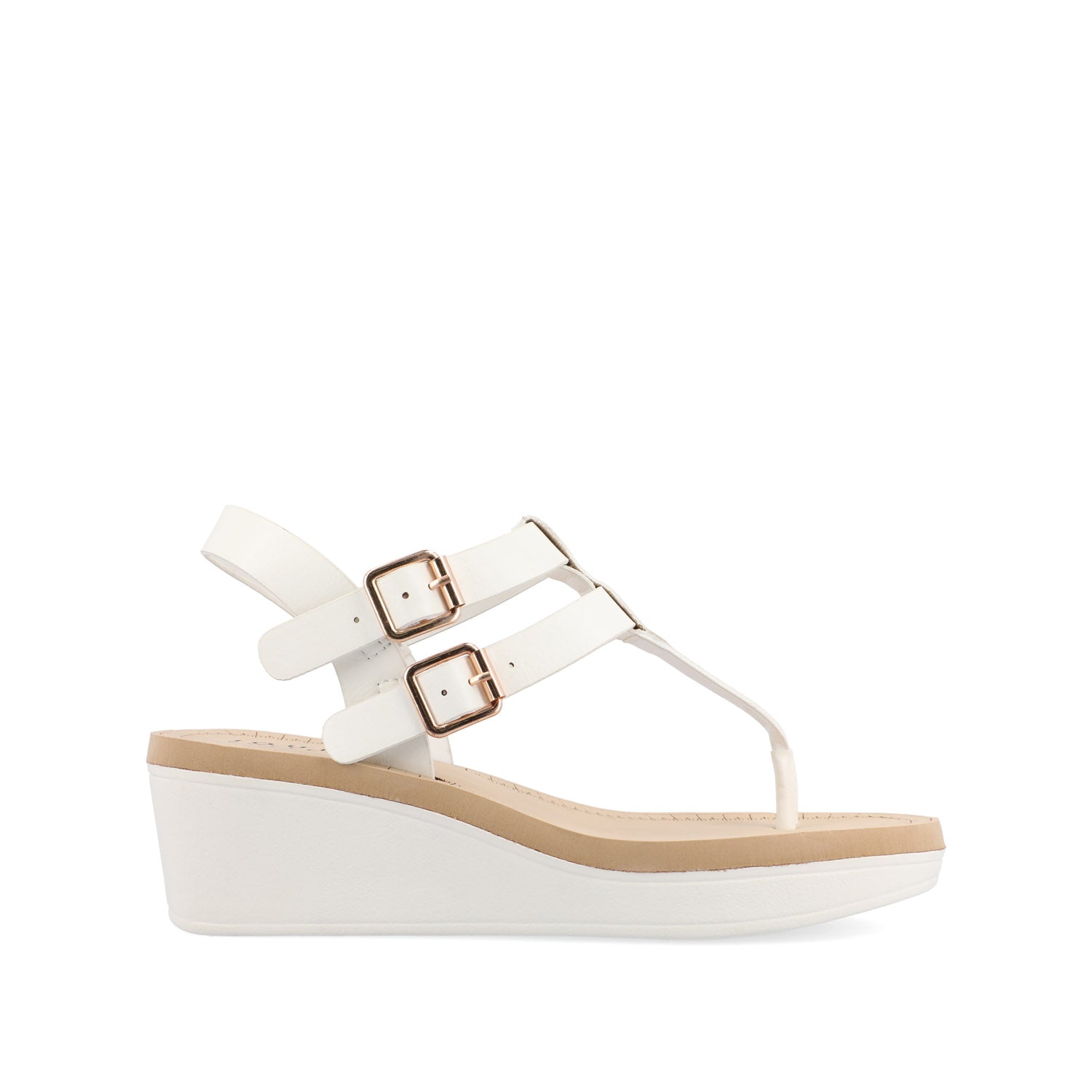 journee collection BIANCA WEDGE HEELED SANDALS IN FAUX LEATHER White PU