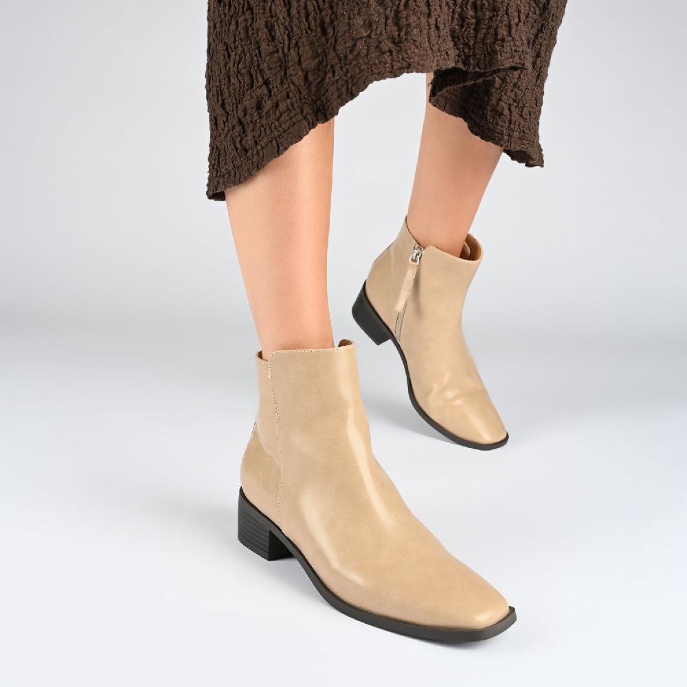 Journee Collection CAPPRI SQUARE TOE BOOTIES IN WIDE Off White PU