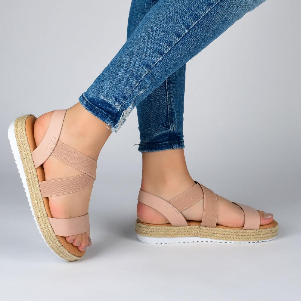 Journee Collection CAROLINE ESPADRILLE PLATFORM SANDALS Blush