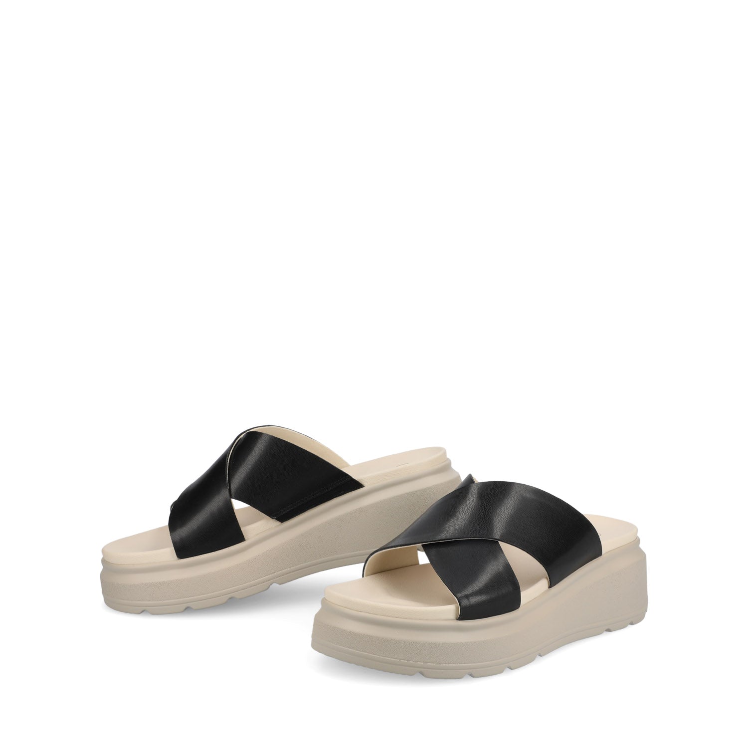 Journee Collection CATHIE CRISSCROSS SLIP ON WEDGE SANDALS Black