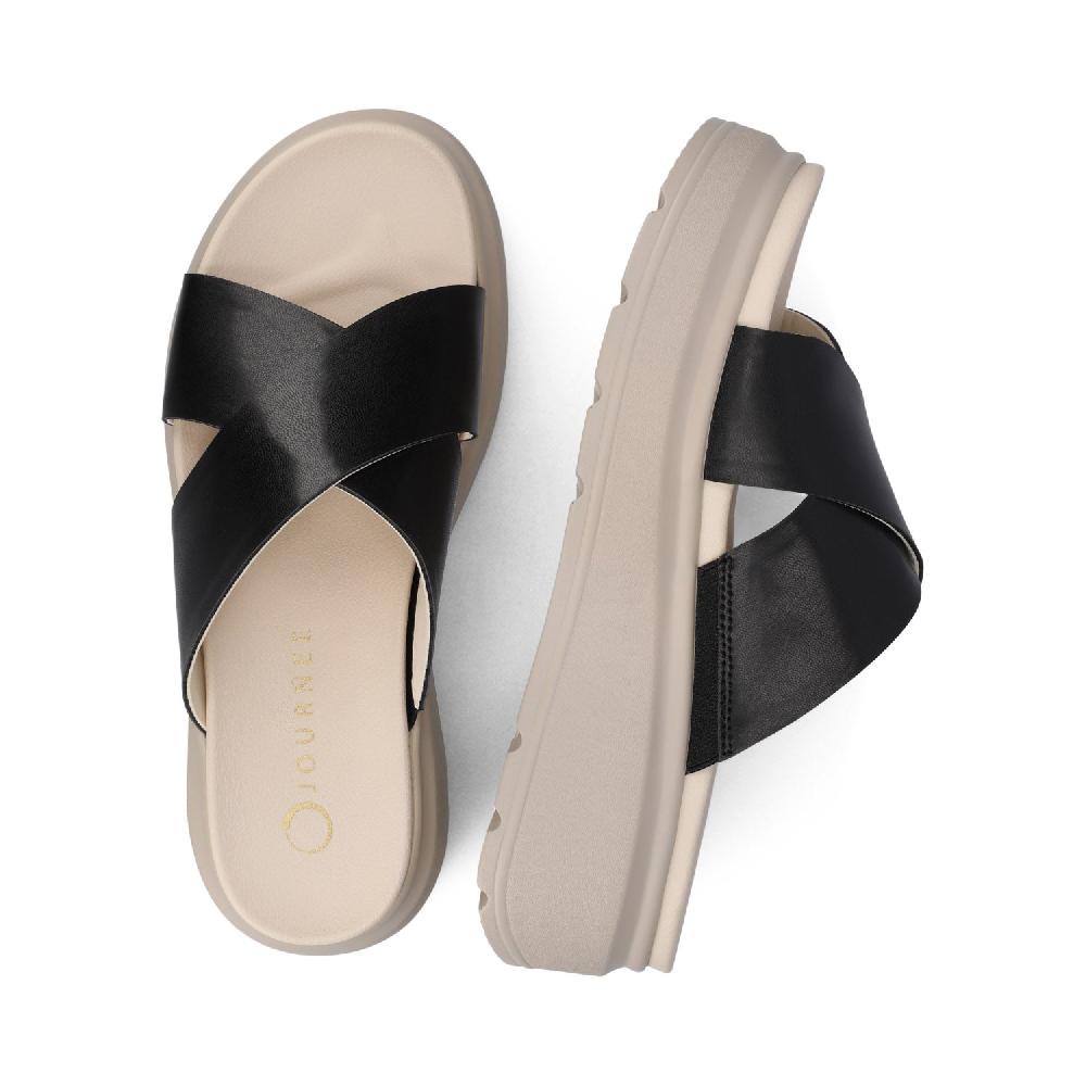 Journee Collection CATHIE CRISSCROSS SLIP ON WEDGE SANDALS Black