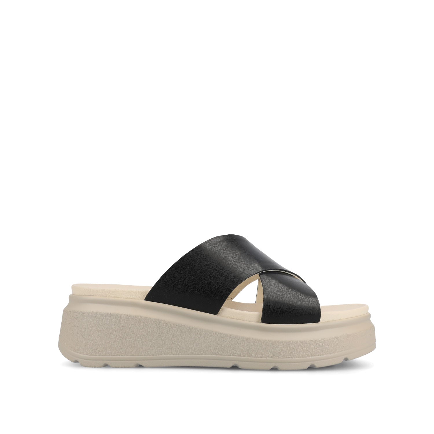 journee collection CATHIE CRISSCROSS SLIP ON WEDGE SANDALS Black