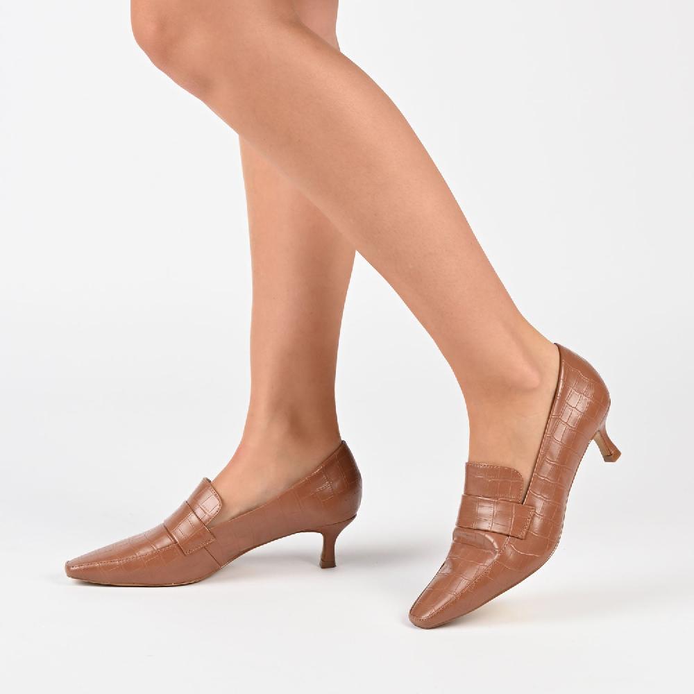 Journee Collection CELINA KITTEN HEEL LOAFERS IN WIDE Tan