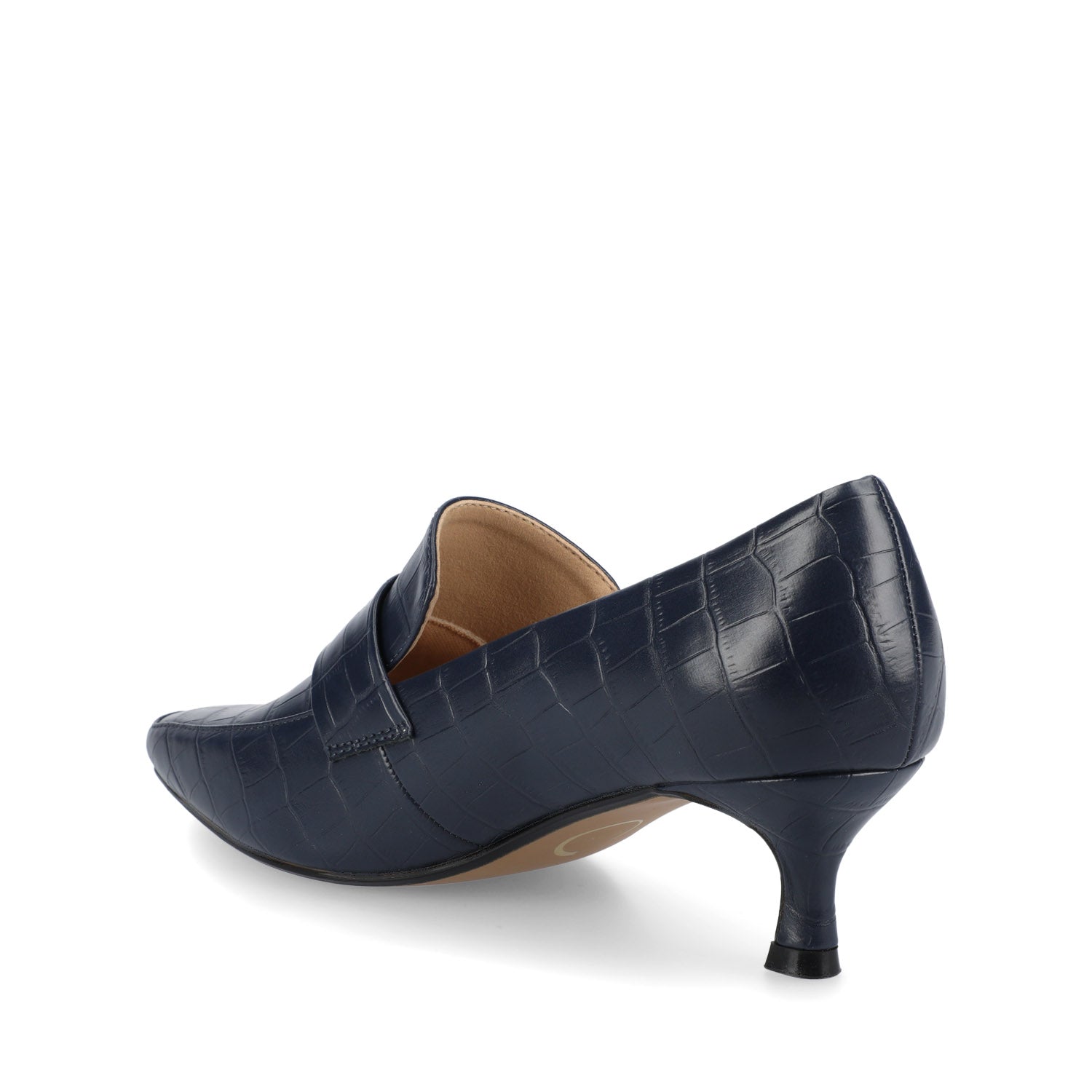 Journee Collection CELINA KITTEN LOAFER HEELS IN CROCO STATEMENT Navy Nubuck