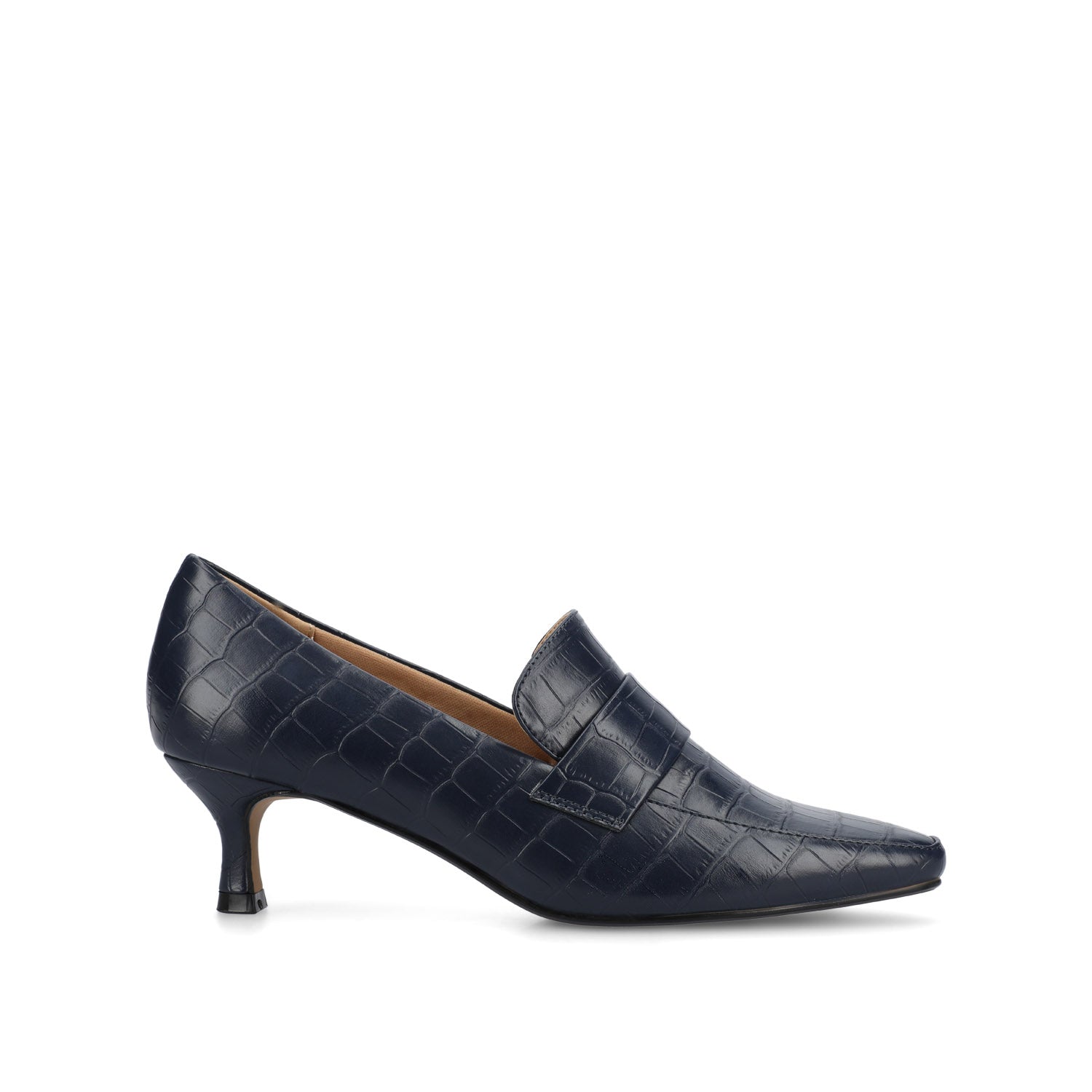 journee collection CELINA KITTEN LOAFER HEELS IN CROCO STATEMENT Navy Nubuck journee collection CELINA KITTEN LOAFER HEELS IN CROCO STATEMENT Navy Nubuck