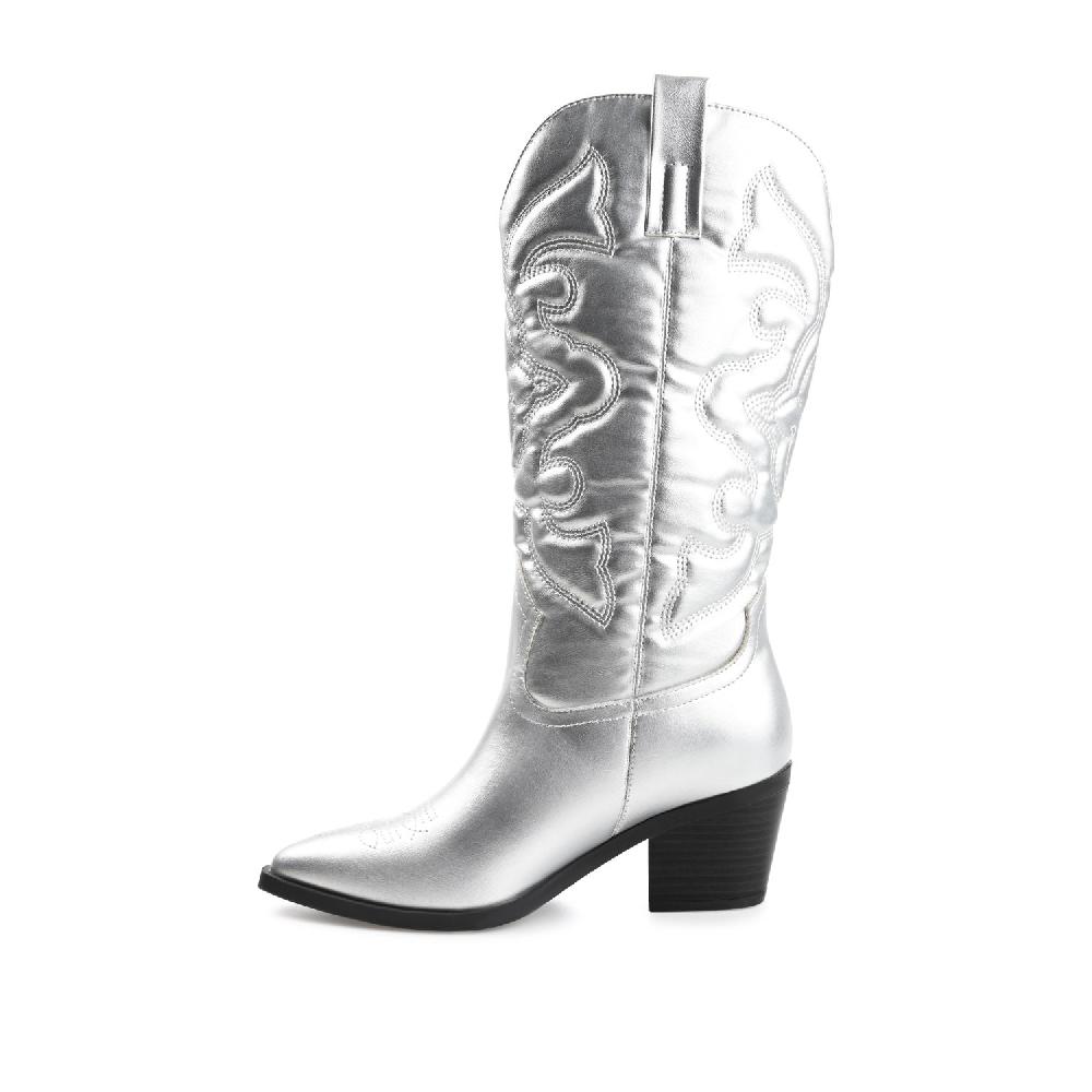 Journee Collection CHANTRY COWGIRL BOOTS IN VEGAN LEATHER White PU