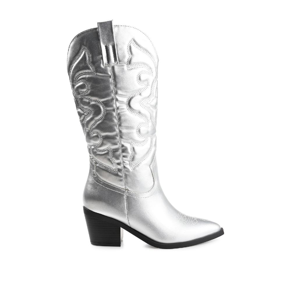 journee collection CHANTRY COWGIRL VEGAN LEATHER BOOTS IN WIDE CALF White PU