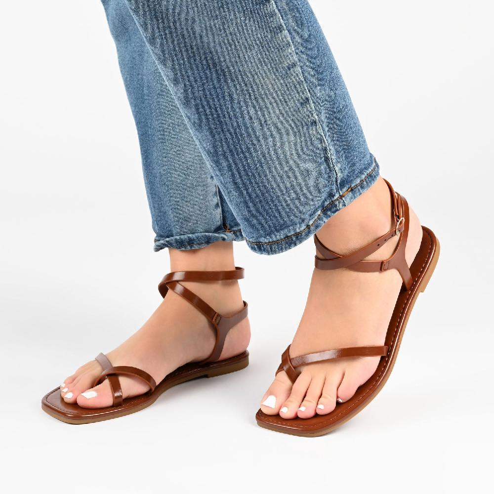Journee Collection CHARRA MULTI STRAP SANDALS IN PATENT Cognac