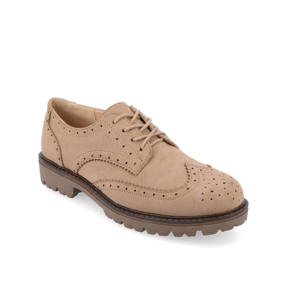 Journee Collection CLAUDIYA OXFORD LOAFER FLATS IN WIDE Taupe Suede