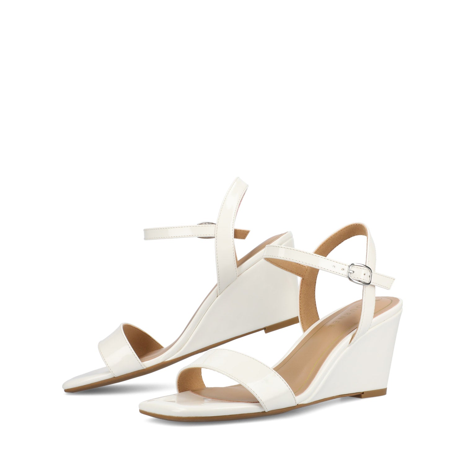 Journee Collection CLAYR STRAPPY WEDGE HEELS IN PATENT White Patent